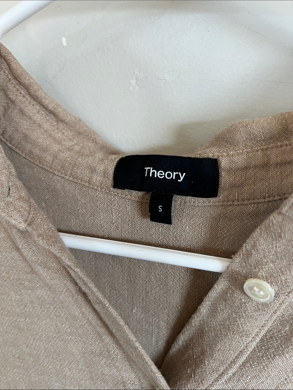 Theory Women's Short Sleeve Button-Down Shirt in Taupe - Picture 5 of 7